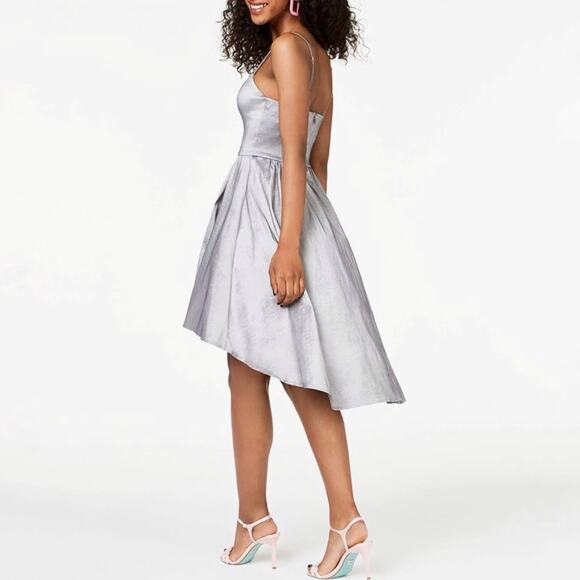 B. Darlin Silver Taffeta Spaghetti Strap Hi Low Dress Sz 13/14 - Picture 10 of 12